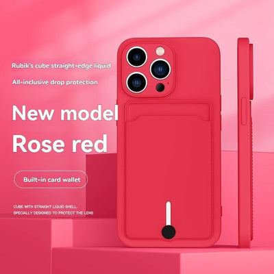 iPhone card holder case, built-in wallet phone case, midnight black phone case, drop protection case, iPhone wallet case Australia, Rubik's cube design case - Red - Size iPhone 15 Plus