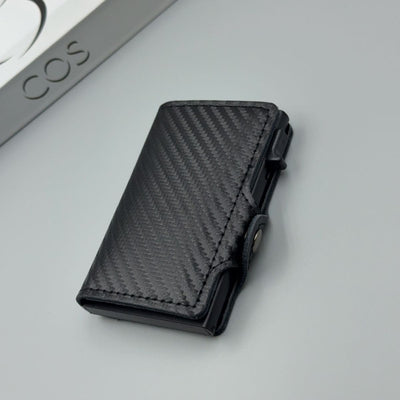 men's accessories, RFID-blocking card holder, aluminum card holder, carbon fiber pattern, security card holder, minimalist wallet alternative, Australian men, credit card protector, identity theft prevention, slim card holder - Carbon-fiber black - Size M