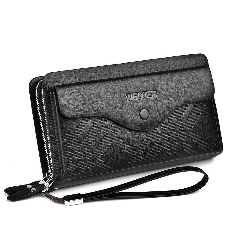 men's business clutch bag, large capacity handbag, double zipper wallet, multi card slots purse, PU leather men's accessory, waterproof men's bag, Australian professional clutch, executive clutch bag - Black - Size M