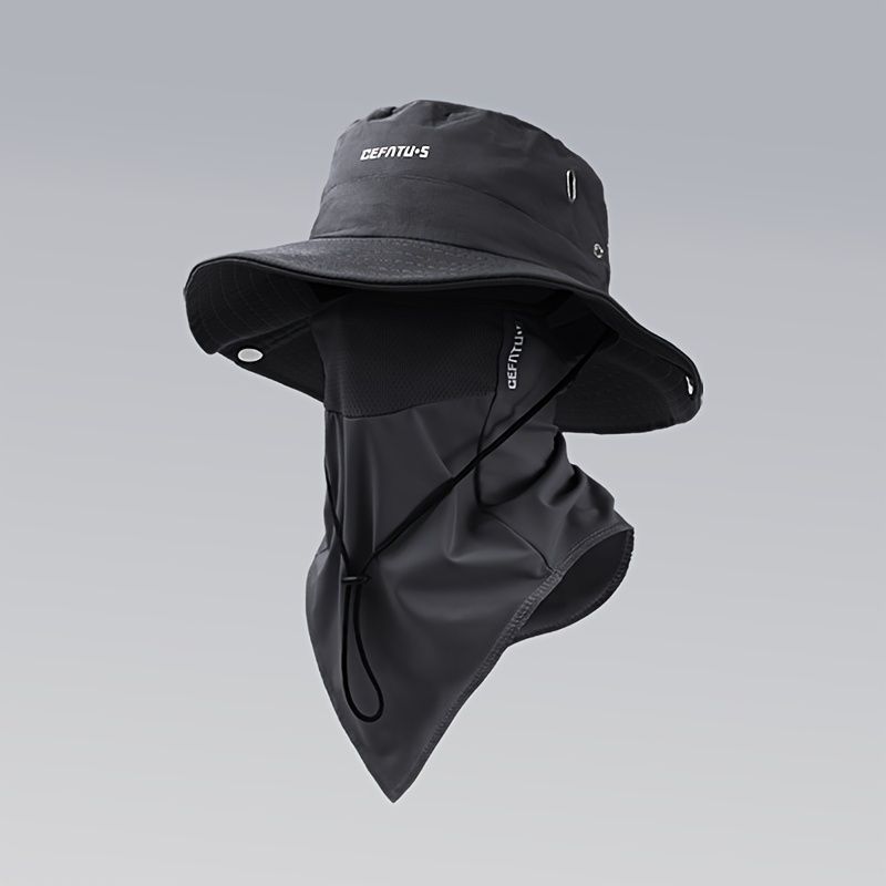 men's hat,wide-brim sun hat,two-piece hat,beach hat,hiking hat,outdoor work hat,foldable hat,unisex hat,face mask hat,breathable hat,Australian sun hat,mosquito protection hat - Black - Size Hats and masks