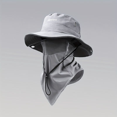men's hat,wide-brim sun hat,two-piece hat,beach hat,hiking hat,outdoor work hat,foldable hat,unisex hat,face mask hat,breathable hat,Australian sun hat,mosquito protection hat - Gray - Size Hats and masks