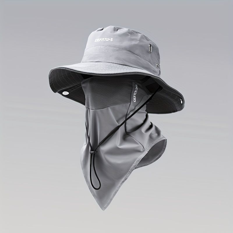 men's hat,wide-brim sun hat,two-piece hat,beach hat,hiking hat,outdoor work hat,foldable hat,unisex hat,face mask hat,breathable hat,Australian sun hat,mosquito protection hat - Gray - Size Hats and masks