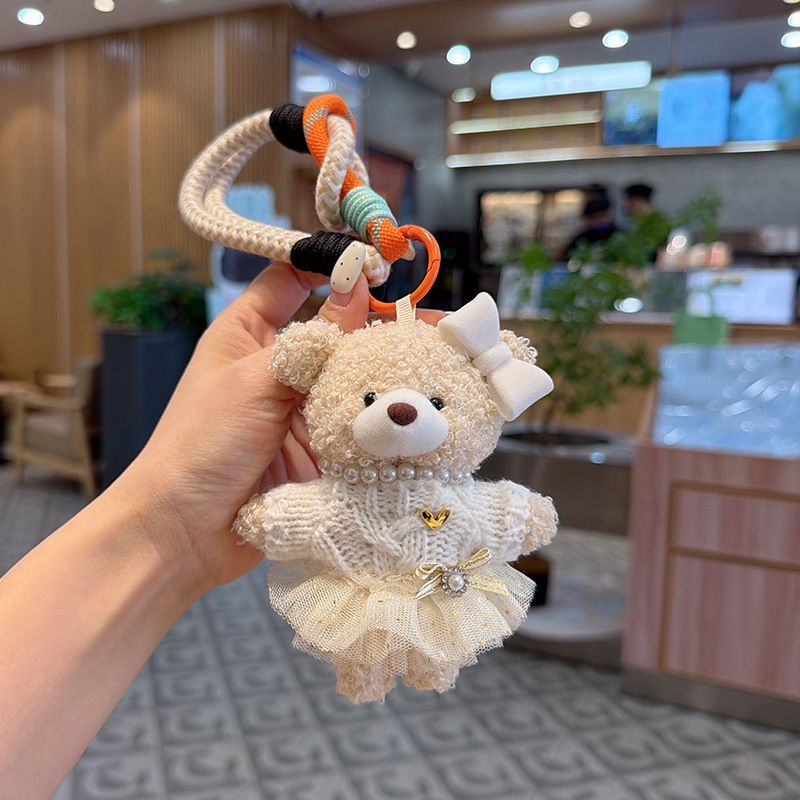 teddy bear keychain, cute accessories, fashion keychain, bow keychain, skirted teddy keychain, gift idea, Australian accessories - White - Size 1