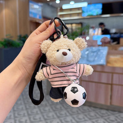 teddy bear keychain, soccer keychain, striped t-shirt keychain, car keychain, bag charm, plush keychain, sports accessory, gift for soccer fans, trendy keychain, cute keyring - Pink - Size 1