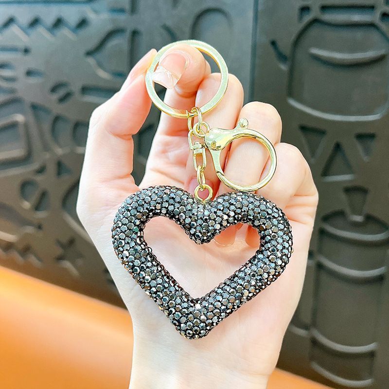 red heart keychain, hollowed-out clay keychain, full diamond keychain, car key accessory, women's fashion accessory, Australian fashion, gift for her, sparkly keychain, clay keyring - Black - Size Simple buckle