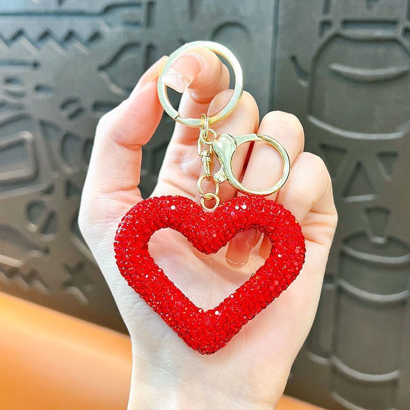 red heart keychain, hollowed-out clay keychain, full diamond keychain, car key accessory, women's fashion accessory, Australian fashion, gift for her, sparkly keychain, clay keyring - Red - Size Simple buckle