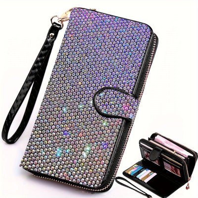 rhinestone card holder, checkbook clutch, rhinestone clutch, multiple card slots, sparkling accessory, glamorous wallet, crystal card case, protective cover, women's clutch, jewellery clutch - Multi - Size L