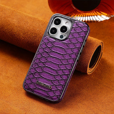 snake-pattern leather phone case, fingerprint-resistant phone case, high-end leather phone case, stylish phone case, durable phone case, Australia - Purple - Size iPhone17promax