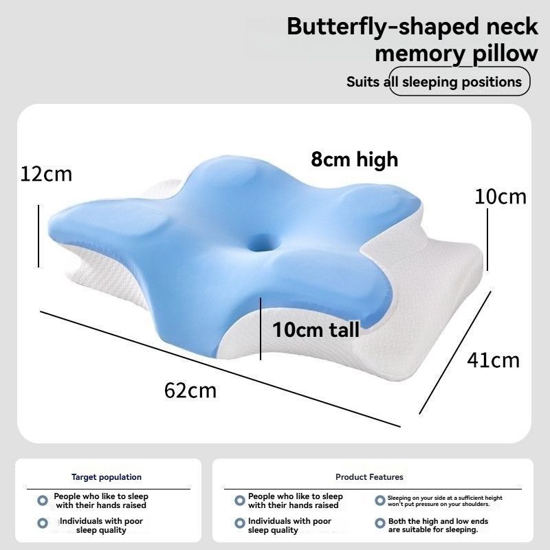 Butterfly 4D Memory Cotton Pillow Ice-Silk Fabric Cooling Pillow Cervical Spine - Blue - Size conventional