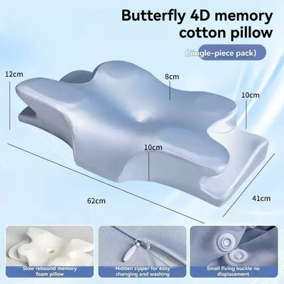 Butterfly 4D Memory Cotton Pillow Ice-Silk Fabric Cooling Pillow Cervical Spine - Blue - Size Large horn model