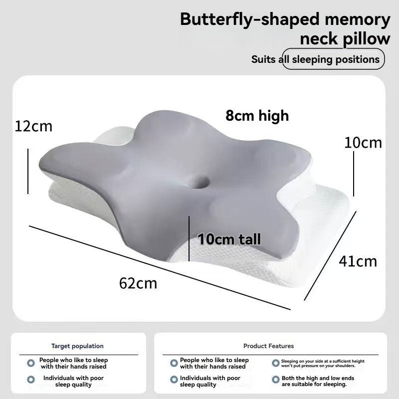 Butterfly 4D Memory Cotton Pillow Ice-Silk Fabric Cooling Pillow Cervical Spine - Gray - Size conventional