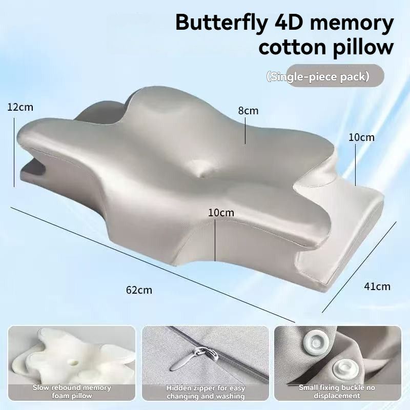 Butterfly 4D Memory Cotton Pillow Ice-Silk Fabric Cooling Pillow Cervical Spine - Gray - Size Large horn model