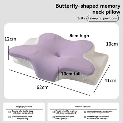 Butterfly 4D Memory Cotton Pillow Ice-Silk Fabric Cooling Pillow Cervical Spine - Purple - Size conventional