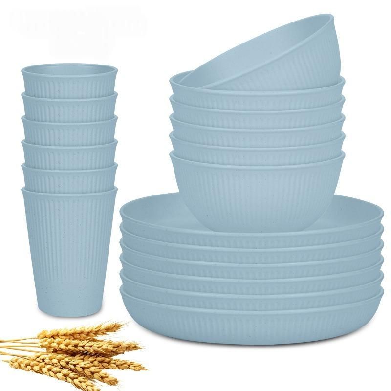 Wheat Straw Dinnerware Set Unbreakable Dinner Plates BPA-Free Dinnerware - Blue - Size 01