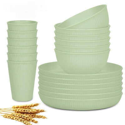 Wheat Straw Dinnerware Set Unbreakable Dinner Plates BPA-Free Dinnerware - Light Green - Size 01