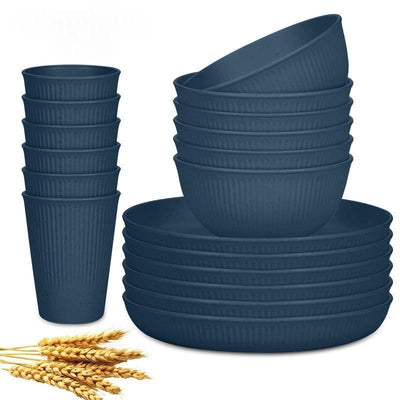 Wheat Straw Dinnerware Set Unbreakable Dinner Plates BPA-Free Dinnerware - Navy - Size 01