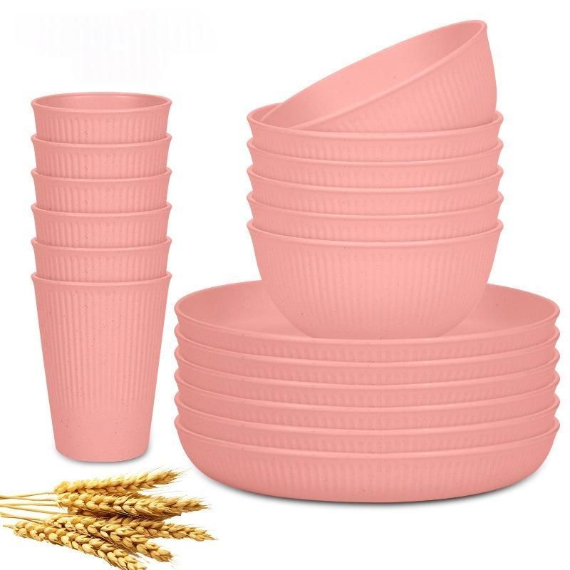 Wheat Straw Dinnerware Set Unbreakable Dinner Plates BPA-Free Dinnerware - Pink - Size 01