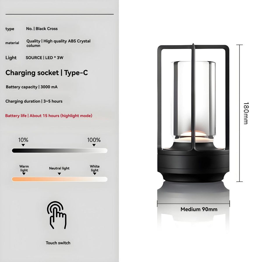 Camping Night Lamp Rechargeable Lamp Portable Camping Light ABS Lamp Touch - Black - Size 01