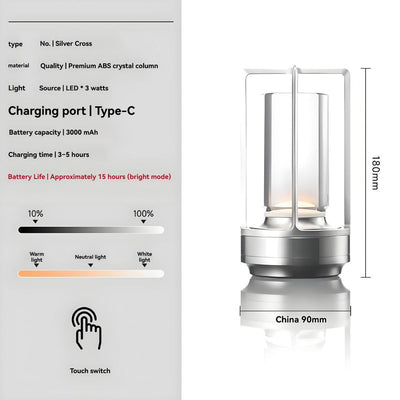 Camping Night Lamp Rechargeable Lamp Portable Camping Light ABS Lamp Touch - Silver - Size 01