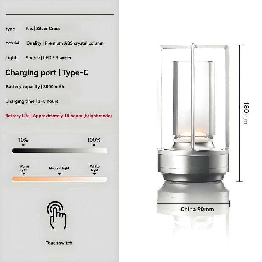 Camping Night Lamp Rechargeable Lamp Portable Camping Light ABS Lamp Touch - Silver - Size 01