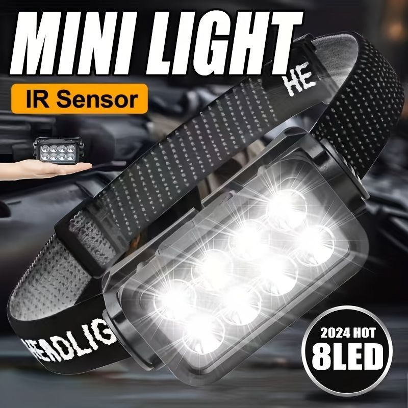 Rechargeable LED Headlamp 6-Mode Front Light USB Recharge 120° Adjustable - Black - Size 01