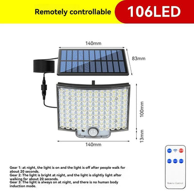 Solar Outdoor Light Motion Sensor Light Garden Lighting Porch Light Driveway - Black - Size 106LED