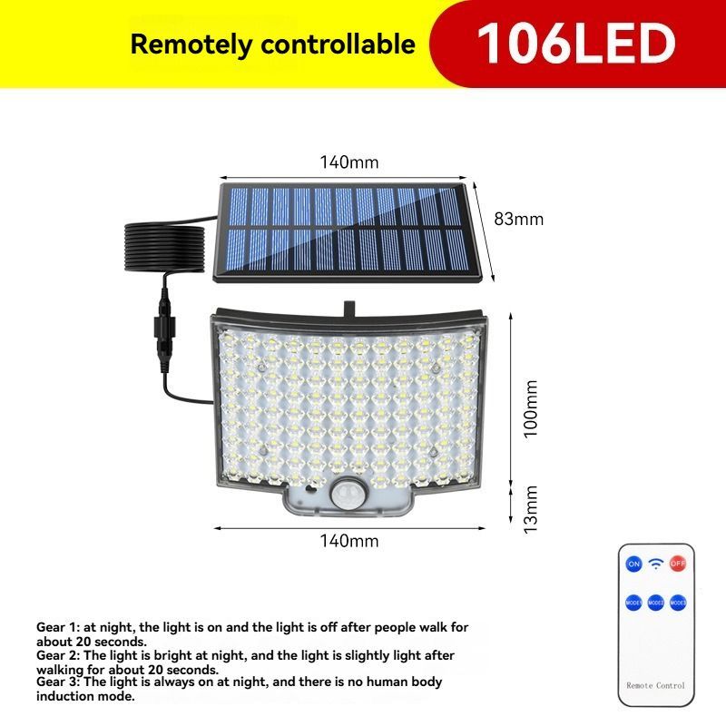 Solar Outdoor Light Motion Sensor Light Garden Lighting Porch Light Driveway - Black - Size 106LED