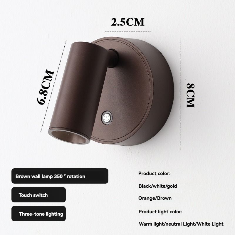 Rotating Wall Lamp Touch Switch Wall Lamp Three-Tone Lighting Wall Lamp Modern - Brown - Size 01