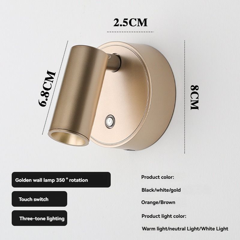 Rotating Wall Lamp Touch Switch Wall Lamp Three-Tone Lighting Wall Lamp Modern - Gold - Size 01