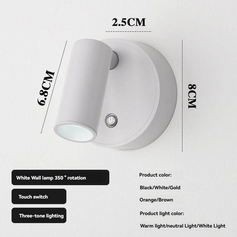 Rotating Wall Lamp Touch Switch Wall Lamp Three-Tone Lighting Wall Lamp Modern - White - Size 01