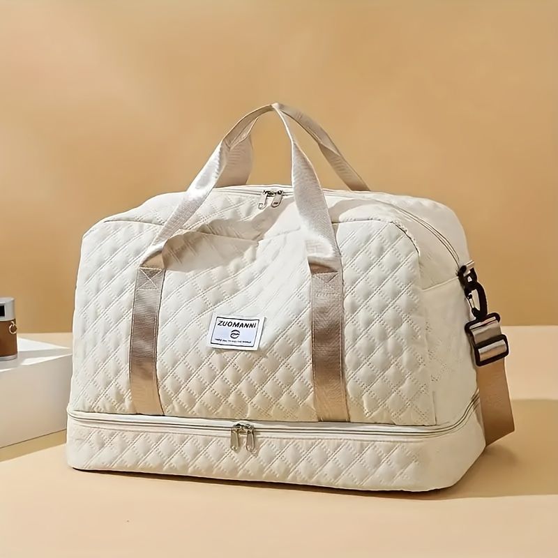 Luxury Duffle Bag Oversized Duffle Travel Bag Gym Bag Multiple Compartments Wet - Beige - Size 01