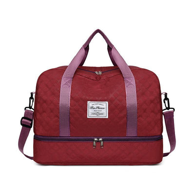 Luxury Duffle Bag Oversized Duffle Travel Bag Gym Bag Multiple Compartments Wet - Burgundy - Size 01