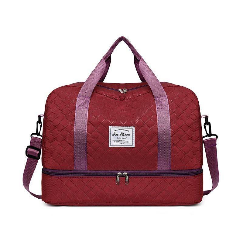 Luxury Duffle Bag Oversized Duffle Travel Bag Gym Bag Multiple Compartments Wet - Burgundy - Size 01