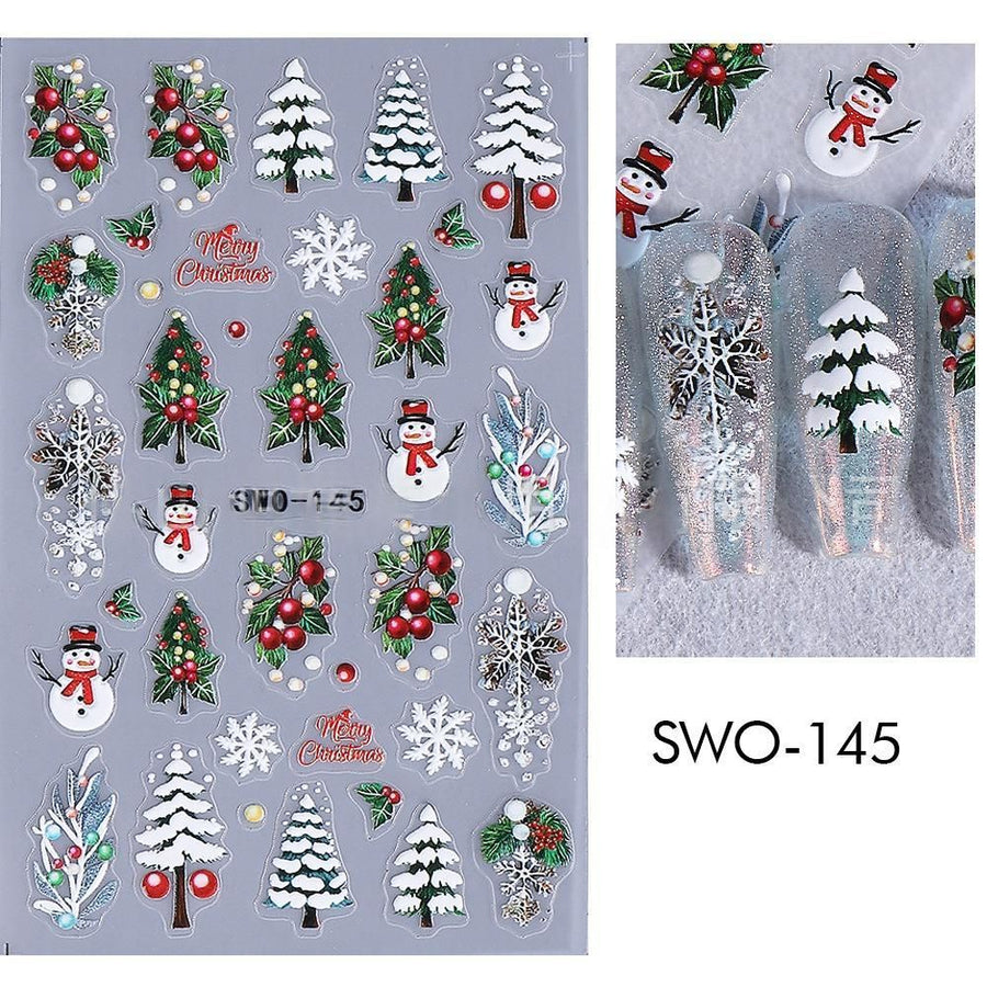 Christmas Nail Stickers Holiday Nail Art Festive Nail Decals Self-Adhesive Nail - Multi-color - Size SWO-145