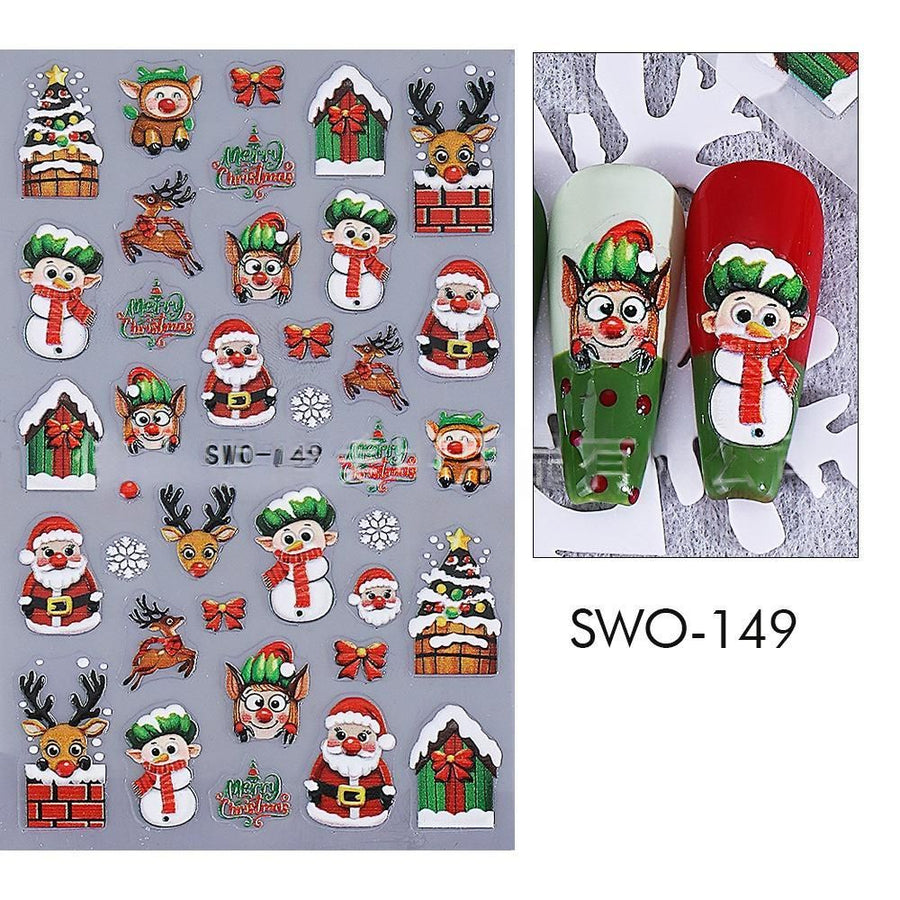 Christmas Nail Stickers Holiday Nail Art Festive Nail Decals Self-Adhesive Nail - Multi-color - Size SWO-149