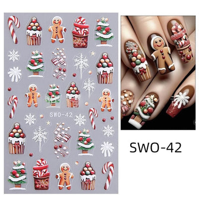 Christmas Nail Stickers Holiday Nail Art Festive Nail Decals Self-Adhesive Nail - Multi-color - Size SWO-42