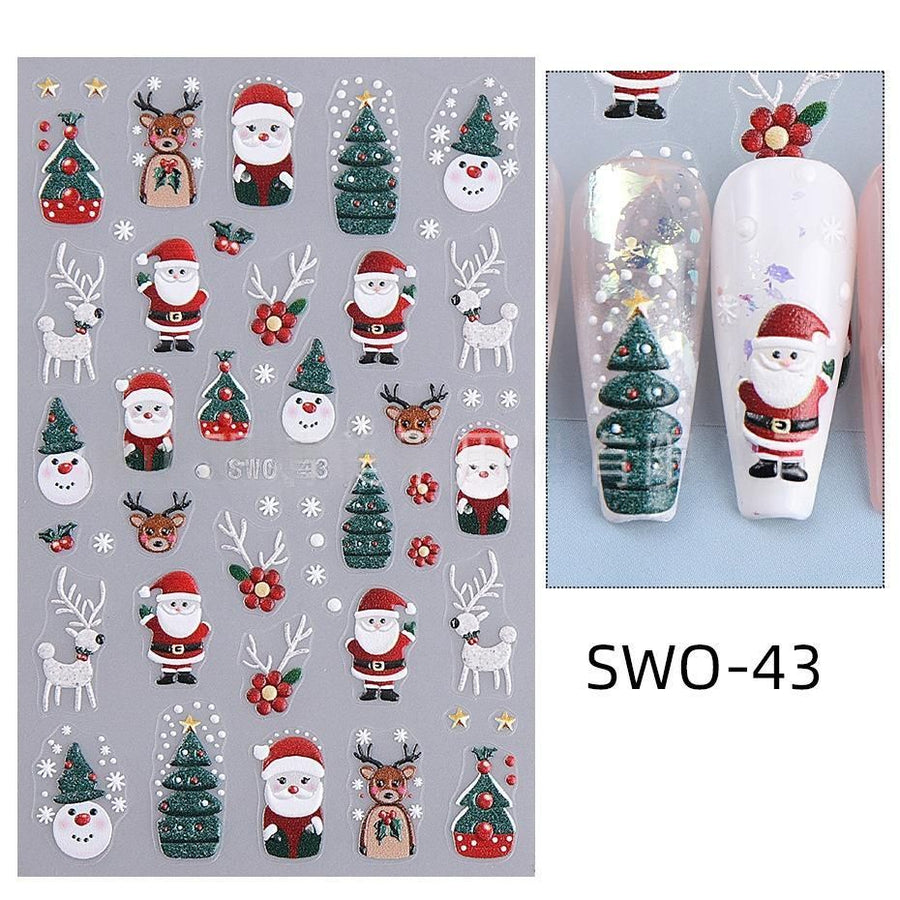 Christmas Nail Stickers Holiday Nail Art Festive Nail Decals Self-Adhesive Nail - Multi-color - Size SWO-43