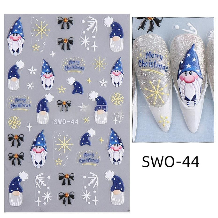 Christmas Nail Stickers Holiday Nail Art Festive Nail Decals Self-Adhesive Nail - Multi-color - Size SWO-44