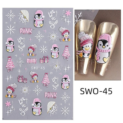Christmas Nail Stickers Holiday Nail Art Festive Nail Decals Self-Adhesive Nail - Multi-color - Size SWO-45