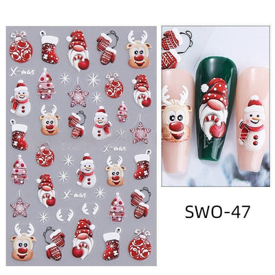 Christmas Nail Stickers Holiday Nail Art Festive Nail Decals Self-Adhesive Nail - Multi-color - Size SWO-47