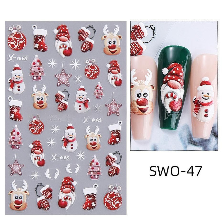 Christmas Nail Stickers Holiday Nail Art Festive Nail Decals Self-Adhesive Nail - Multi-color - Size SWO-47