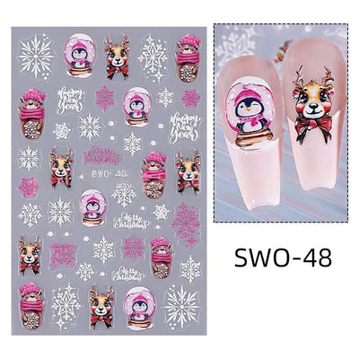 Christmas Nail Stickers Holiday Nail Art Festive Nail Decals Self-Adhesive Nail - Multi-color - Size SWO-48