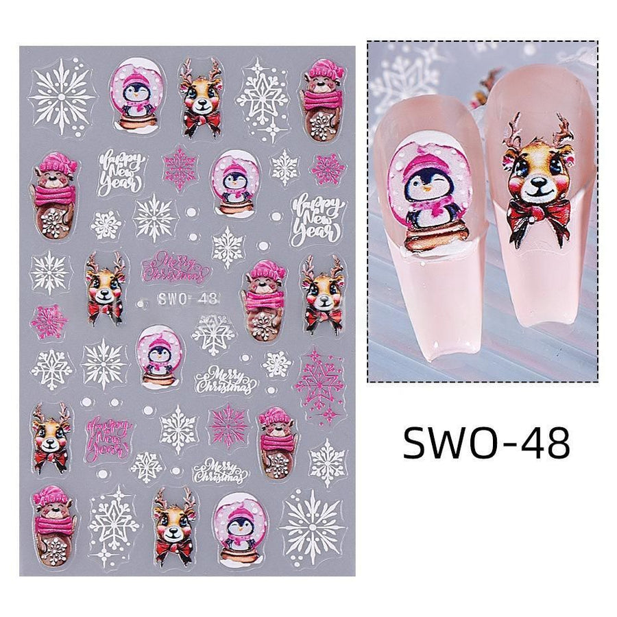 Christmas Nail Stickers Holiday Nail Art Festive Nail Decals Self-Adhesive Nail - Multi-color - Size SWO-48