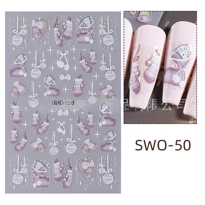 Christmas Nail Stickers Holiday Nail Art Festive Nail Decals Self-Adhesive Nail - Multi-color - Size SWO-50