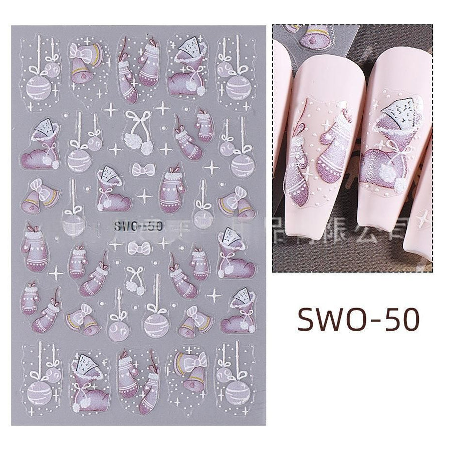 Christmas Nail Stickers Holiday Nail Art Festive Nail Decals Self-Adhesive Nail - Multi-color - Size SWO-50