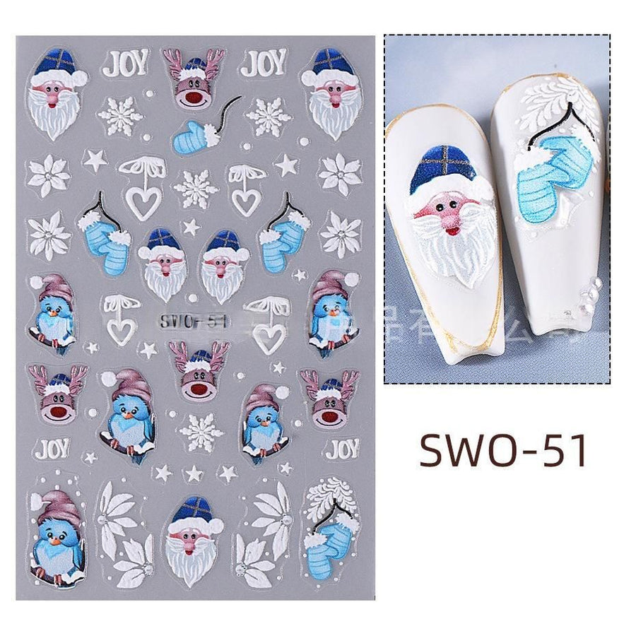 Christmas Nail Stickers Holiday Nail Art Festive Nail Decals Self-Adhesive Nail - Multi-color - Size SWO-51
