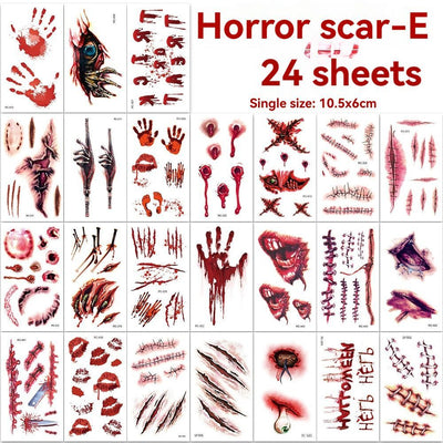 Halloween Tattoos 3D Temporary Tattoos Fake Wound Stickers Blood Wounds - Red - Size scarE-24pcs