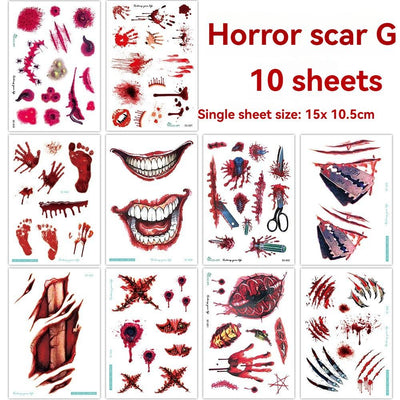 Halloween Tattoos 3D Temporary Tattoos Fake Wound Stickers Blood Wounds - Red - Size scarG-10pcs