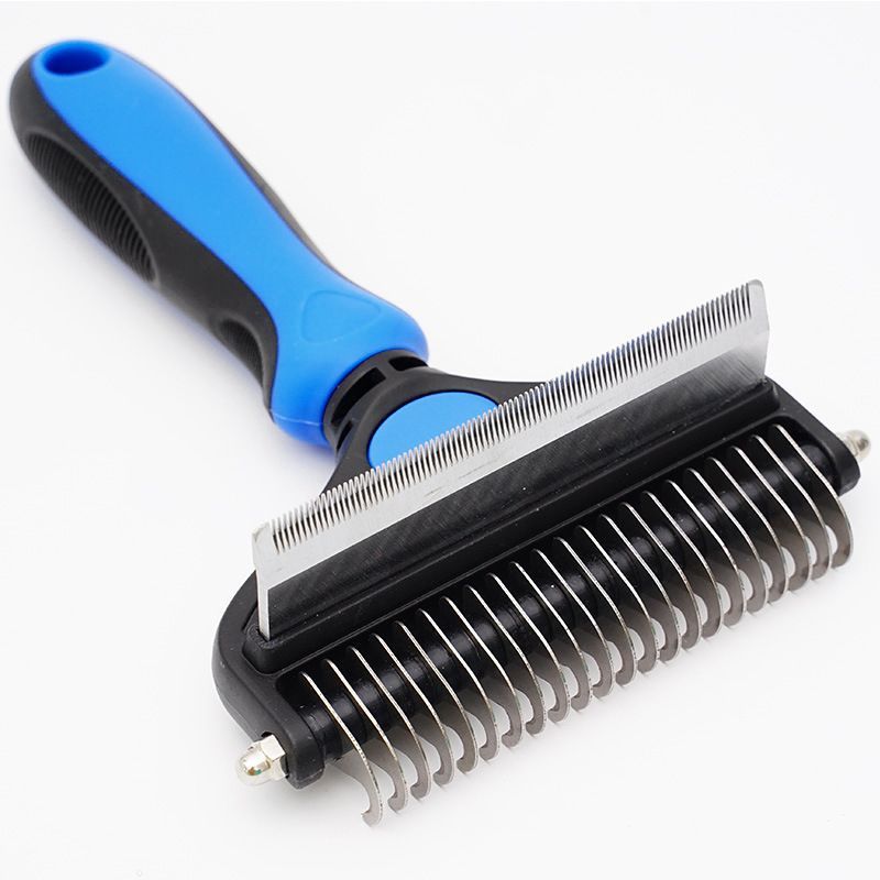 Pet Hair Remover Brush Double-Sided Pet Brush Pet Grooming Tool Dog Brush Cat - Blue - Size Large -91 teeth