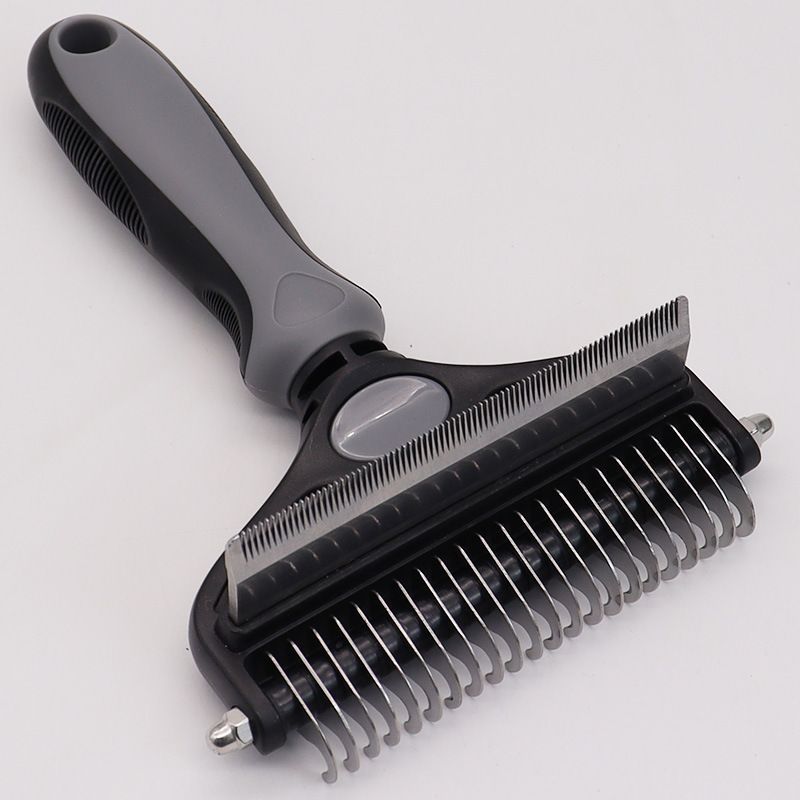 Pet Hair Remover Brush Double-Sided Pet Brush Pet Grooming Tool Dog Brush Cat - Gray - Size Large -91 teeth